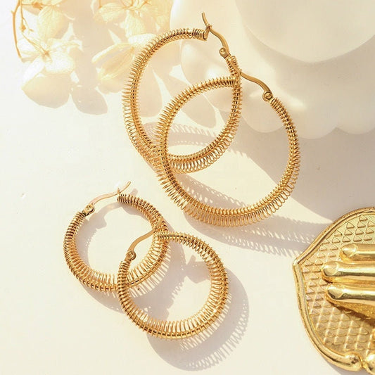 SIVYA Simple Spring Hoop Earrings, Korean Designer, Gold Silver Everyday Dangle Drop Jewelry, Unique Vintage Huggie Set, Kawaii Gift for Her