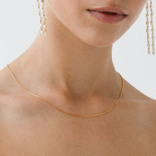 HELGA 1mm Thin Snake Chain Necklace, Gold Silver Simple Plain Choker, Dainty Layered Jewelry, Vintage Unique Designer, Wedding Gift For Her