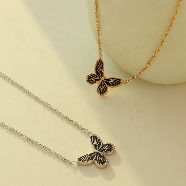 EEVI Butterfly Charm Necklace, Gold Silver Plain Simple Pendant Choker, Dainty Layered Jewelry, Vintage Unique Design, Wedding Gift For Her